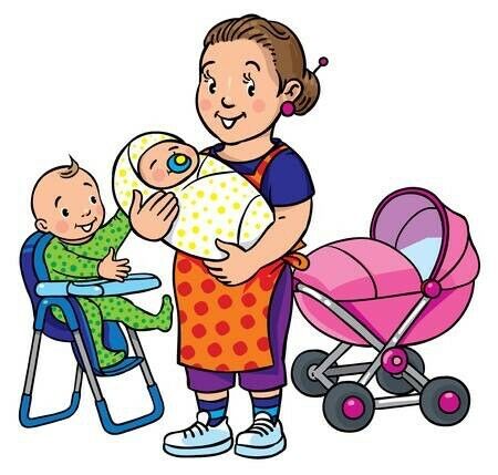 Clip art of nanny with kids