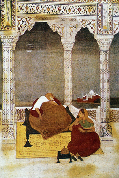 The Passing of Shah Jahan painted by Abanindranath Tagore. Note the influence of Persian Painting Style.  P.C: Wikimedia Commons
